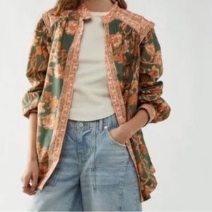 Free People Green and Orange Floral Top